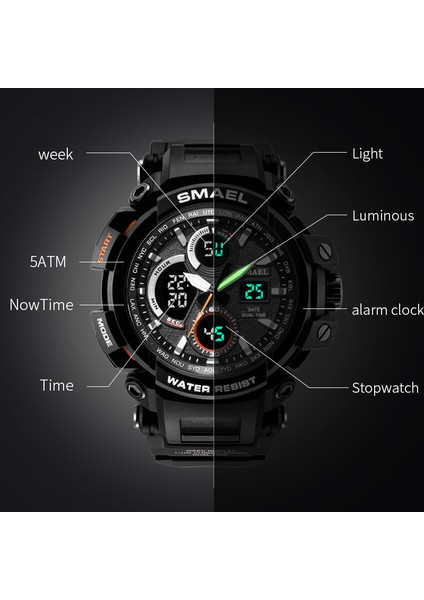 Turuncu Smael Erkekler Için Serin Spor Saatler Çift Zamanlı Pu Kayış Chronograph Kol Saatleri Moda Alarm Askeri Erkek Saatleri 1708 (Yurt Dışından) fiyatları