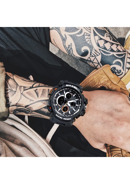 Turuncu Smael Erkekler Için Serin Spor Saatler Çift Zamanlı Pu Kayış Chronograph Kol Saatleri Moda Alarm Askeri Erkek Saatleri 1708 (Yurt Dışından) modelleri