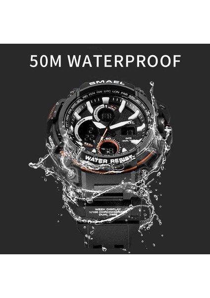 Turuncu Smael Erkekler Için Serin Spor Saatler Çift Zamanlı Pu Kayış Chronograph Kol Saatleri Moda Alarm Askeri Erkek Saatleri 1708 (Yurt Dışından) fırsatları