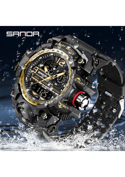 Siyah Kırmızı Kutu Sanda Saatler Erkekler Için 50 M Su Geçirmez Saat Alarmı Reloj Hombre Çift Ekran Kol Saati Kuvars Askeri Izle Spor Yeni Erkek Izle (Yurt Dışından)