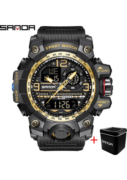 Siyah Kırmızı Kutu Sanda Saatler Erkekler Için 50 M Su Geçirmez Saat Alarmı Reloj Hombre Çift Ekran Kol Saati Kuvars Askeri Izle Spor Yeni Erkek Izle (Yurt Dışından)