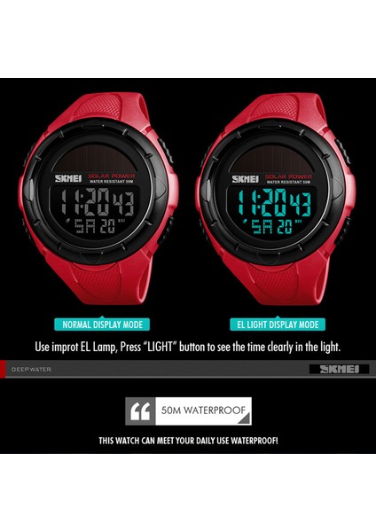 Siyah Skmeı Güneş Enerjisi Erkekler LED Izle 50 M Su Geçirmez Pu Bant Tarih Hafta Ekran Izle Aydınlık Erkek Dijital Kol Saati Montre Homme (Yurt Dışından)