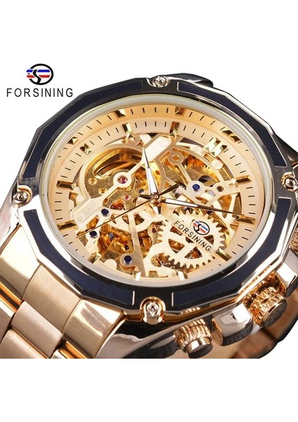 GMT982-4 Forsining 2017 Yeni Koleksiyon Şeffaf Kılıf Altın Paslanmaz Çelik Lüks Tasarım Erkek Saat Üst Marka Otomatik Saat (Yurt Dışından)