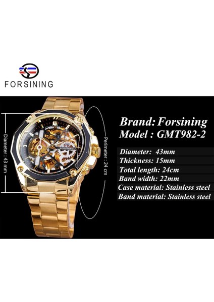 GMT982-4 Forsining 2017 Yeni Koleksiyon Şeffaf Kılıf Altın Paslanmaz Çelik Lüks Tasarım Erkek Saat Üst Marka Otomatik Saat (Yurt Dışından) fırsatları