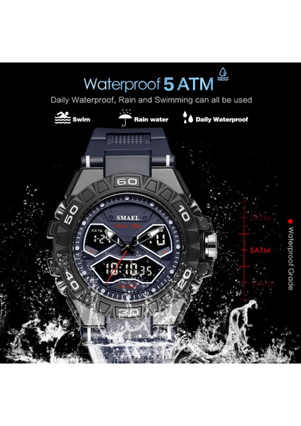 Red-Box Smael Elektronik Dijital Saatler Erkekler Için Moda Kronograf Kuvars Spor Erkek Kol Saati Otomatik Tarih Hafta Çalar Saat Часы (Yurt Dışından) fiyatları