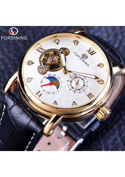Beyaz Altın Forsining Moda Lüks Aydınlık Eller Gül Altın Erkek Saatler Üst Marka Tourbillion Elmas Ekran Otomatik Mekanik Saat (Yurt Dışından)