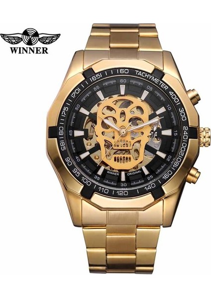 Altın Siyah Moda Erkek Çelik Kemer Analog Spor Mekanik Kol Saati Üst Marka Lüks Spor Kol Saati Erkek Saatler Relogio Masculino (Yurt Dışından)