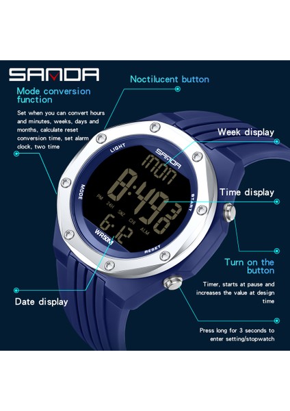 Siyah Sanda Lüks Erkek Izle Elektronik Aydınlık Dijital Saatler Moda Marka Kol Saati Geri Sayım Chronograph Saat Su Geçirmez Saat (Yurt Dışından) indirimleri