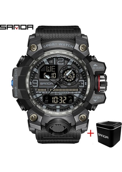 Kara Kutu Sanda Saatler Erkekler Için 50 M Su Geçirmez Saat Alarmı Reloj Hombre Çift Ekran Kol Saati Kuvars Askeri Izle Spor Yeni Erkek Izle (Yurt Dışından)