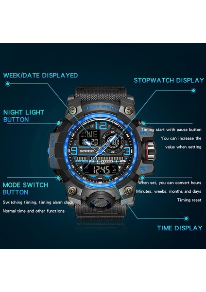 Kara Kutu Sanda Saatler Erkekler Için 50 M Su Geçirmez Saat Alarmı Reloj Hombre Çift Ekran Kol Saati Kuvars Askeri Izle Spor Yeni Erkek Izle (Yurt Dışından)