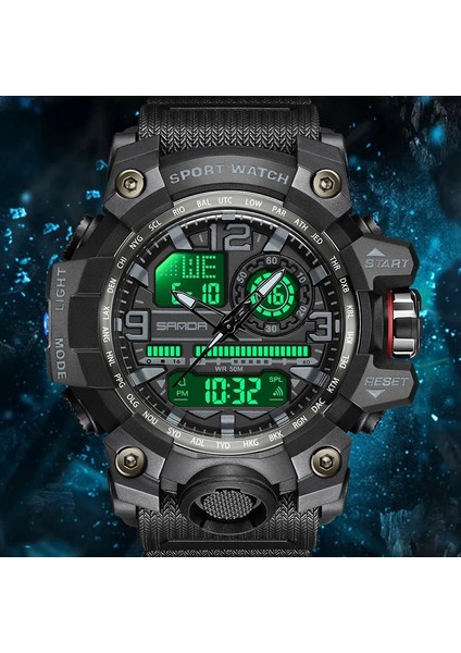 Kara Kutu Sanda Saatler Erkekler Için 50 M Su Geçirmez Saat Alarmı Reloj Hombre Çift Ekran Kol Saati Kuvars Askeri Izle Spor Yeni Erkek Izle (Yurt Dışından)