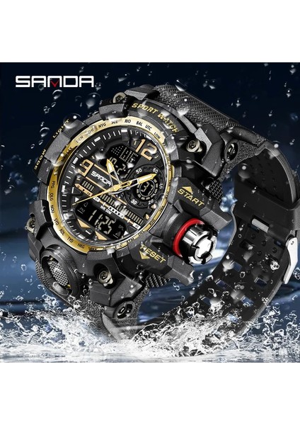 Kara Kutu Sanda Saatler Erkekler Için 50 M Su Geçirmez Saat Alarmı Reloj Hombre Çift Ekran Kol Saati Kuvars Askeri Izle Spor Yeni Erkek Izle (Yurt Dışından)