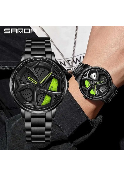 Çelik Mavi Moda Erkekler Izle Lüks 360 Dönen Araba Tekerleği Kadran Spor Kuvars Izle Rahat Deri Su Geçirmez Kol Saati Relogio Masculino (Yurt Dışından)