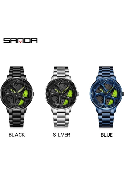 Çelik Mavi Moda Erkekler Izle Lüks 360 Dönen Araba Tekerleği Kadran Spor Kuvars Izle Rahat Deri Su Geçirmez Kol Saati Relogio Masculino (Yurt Dışından)