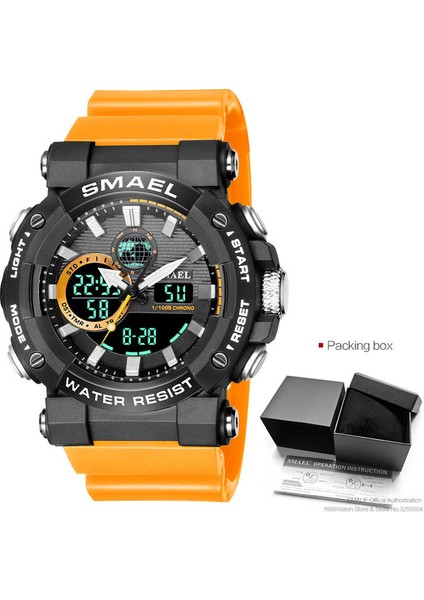 Orange-Box Smael Askeri Spor Dijital Izle Erkekler Için LED Ekran Chronograph Kuvars Saatler Çok Fonksiyonlu Çalar Saat Kol Saati 8048 (Yurt Dışından)