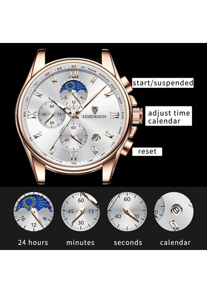 Gül Altın Siyah Lıge Moda Tarihi Kuvars Erkek Saatler Üst Marka Lüks Erkek Saat Chronograph Spor Erkek Büyük Kol Saati Relogio Masculino (Yurt Dışından)