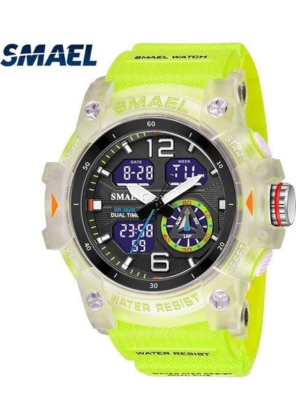 Parlak Yeşil Erkekler Spor Saatler Smael Moda Chronos Kronometre Su Geçirmez LED Dijital Kuvars Izle Adam Askeri Kol Saati Relogio Masculino (Yurt Dışından)