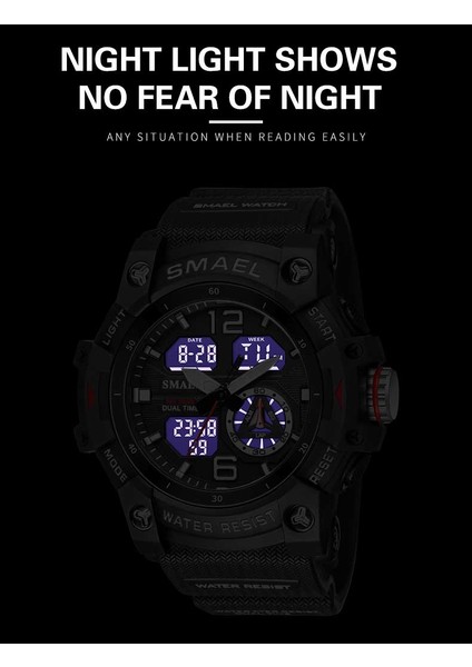 Parlak Yeşil Erkekler Spor Saatler Smael Moda Chronos Kronometre Su Geçirmez LED Dijital Kuvars Izle Adam Askeri Kol Saati Relogio Masculino (Yurt Dışından) modelleri