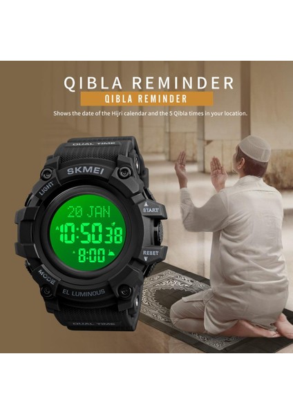 Siyah Skmeı Marka Lüks LED Ekran Spor Saatler Izle Erkek Kol Saati Kronometre Takvim Erkek Müslüman Ezan Saat Relogio Masculino (Yurt Dışından)