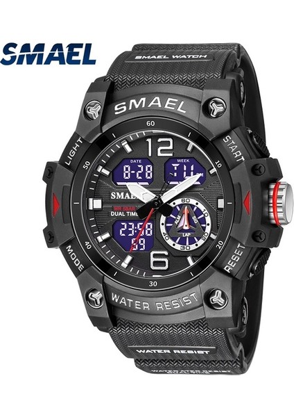 Siyah Erkek Spor Saatler Smael Moda Chronos Kronometre Su Geçirmez LED Dijital Kuvars Izle Adam Askeri Kol Saati Relogio Masculino (Yurt Dışından)