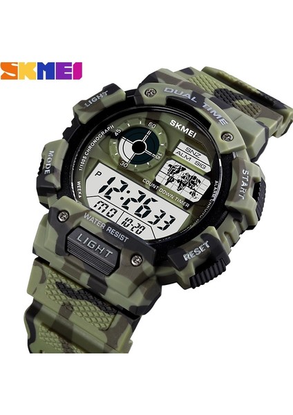 Sarı Kamuflaj Skmeı Erkek Saatler Yeni Moda Rahat LED Dijital Açık Spor Izle Erkekler Çok Fonksiyonlu Öğrenci Bilek Saat Erkek Saatler (Yurt Dışından)