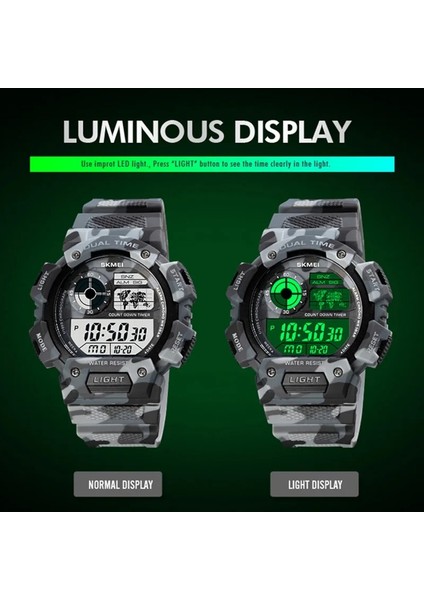 Sarı Kamuflaj Skmeı Erkek Saatler Yeni Moda Rahat LED Dijital Açık Spor Izle Erkekler Çok Fonksiyonlu Öğrenci Bilek Saat Erkek Saatler (Yurt Dışından)