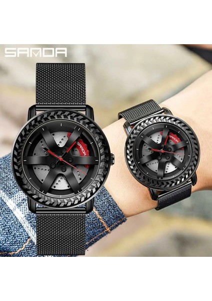 Örgü Gümüş Sıcak Satış Erkekler Kuvars Kol Saati Özel Tasarım 3D Baskı Araba Jant Spor Tekerlek Izle Örgü Kayış Su Geçirmez Yaratıcı Erkek Saatler (Yurt Dışından) modelleri