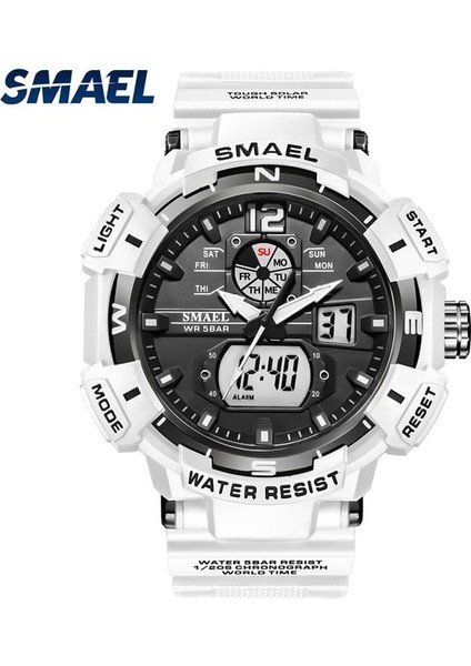Beyaz Smael Lüks Marka Erkek Saati Açık Spor Su Geçirmez Saatler Çift Ekran Kuvars Askeri Dijital Saat Relogio Masculino (Yurt Dışından)