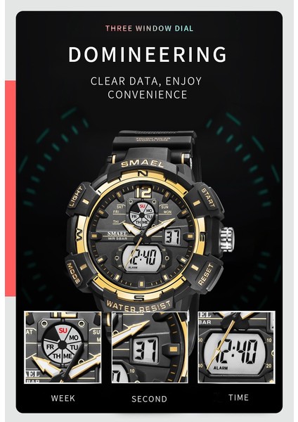 Beyaz Smael Lüks Marka Erkek Saati Açık Spor Su Geçirmez Saatler Çift Ekran Kuvars Askeri Dijital Saat Relogio Masculino (Yurt Dışından) fiyatları