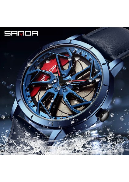 Deri Mavi Relogio Masculino Moda Lüks Kuvars Izle Erkekler Için 360 Dönen Araba Tekerleği Kadran Saatler Spor Saatler Örgü Kemer Bilek Izle (Yurt Dışından) modelleri