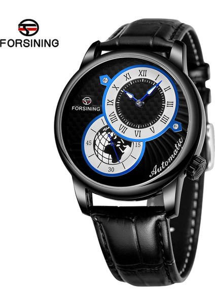 Siyah Forsining Erkek Saatleri Çift Arama Otomatik Mekanik Kol Saatleri Moda Su Geçirmez Spor Adam Relogio Masculi Izle Saat (Yurt Dışından)
