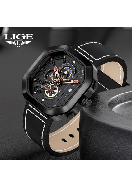 Gümüş Siyah Lıge Moda Kuvars Kol Saatleri Otomatik Tarih Deri Kordonlu Saat Su Geçirmez Kare Iş Izle Erkekler Için Relojes Para Hombre (Yurt Dışından) indirimleri