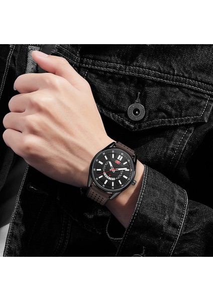Kahve Mını Focus Iş Kuvars Saatler Erkek Takvim Minimalist Kadran Kahverengi Deri Kayış Erkek Izle Aydınlık Eller Relogio Masculino (Yurt Dışından)