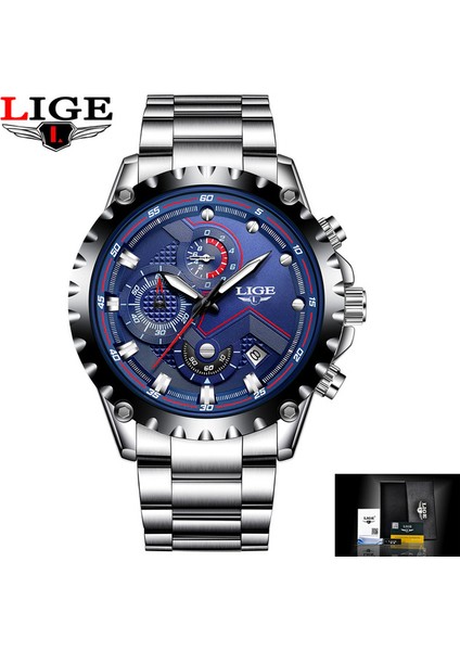 Gümüş Mavi S Üst Marka Lıge Rahat Spor Saatler Erkekler Için Lüks Askeri Çelik Büyük Kol Saati Adam Saat Moda Chronograph Kol Saati (Yurt Dışından)
