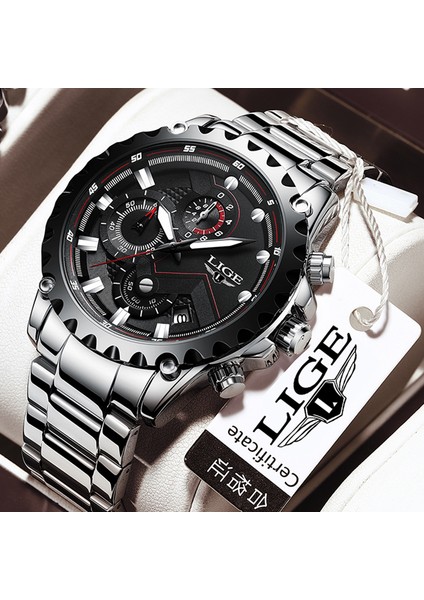 Gümüş Mavi S Üst Marka Lıge Rahat Spor Saatler Erkekler Için Lüks Askeri Çelik Büyük Kol Saati Adam Saat Moda Chronograph Kol Saati (Yurt Dışından)
