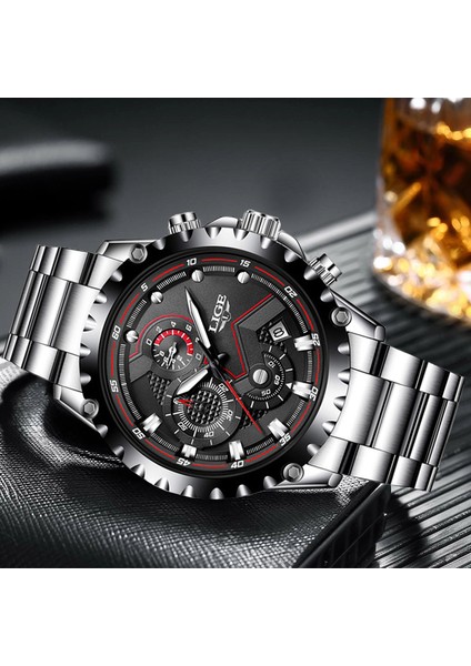 Gümüş Mavi S Üst Marka Lıge Rahat Spor Saatler Erkekler Için Lüks Askeri Çelik Büyük Kol Saati Adam Saat Moda Chronograph Kol Saati (Yurt Dışından)