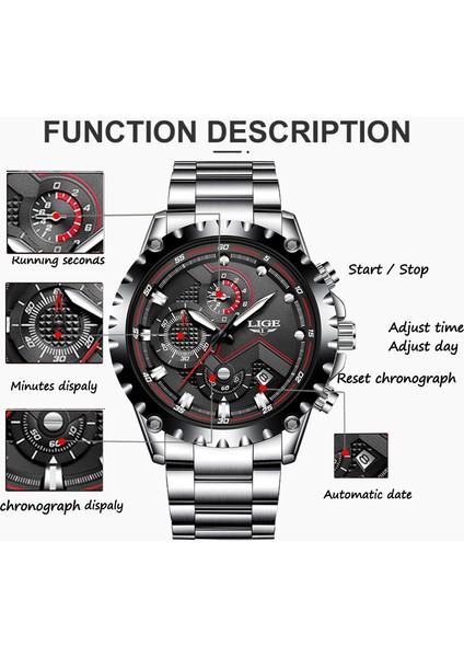 Gümüş Mavi S Üst Marka Lıge Rahat Spor Saatler Erkekler Için Lüks Askeri Çelik Büyük Kol Saati Adam Saat Moda Chronograph Kol Saati (Yurt Dışından)