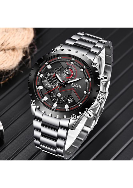 Gümüş Mavi S Üst Marka Lıge Rahat Spor Saatler Erkekler Için Lüks Askeri Çelik Büyük Kol Saati Adam Saat Moda Chronograph Kol Saati (Yurt Dışından)