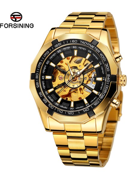 010 Forsınng Altın Mekanik Saat Delikli Tırnak Ölçeği Çelik Bant Saat Siyah Saat Çok Renkli Saat Isteğe Bağlı (Yurt Dışından)