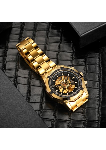 010 Forsınng Altın Mekanik Saat Delikli Tırnak Ölçeği Çelik Bant Saat Siyah Saat Çok Renkli Saat Isteğe Bağlı (Yurt Dışından) modelleri