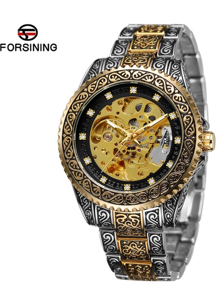 Altın Siyah Klasik Vintage Otomatik Kurma Mekanik Erkek Saati Tam Seel Izle Moda Su Geçirmez Spor Erkek Kol Saatleri Reloj Hombre (Yurt Dışından)
