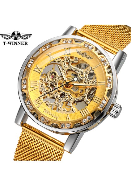 Altın T-Wınner Mekanik Örgü Bant Relojes Hombre Erkekler Kol Saatleri Su Geçirmez Spor Lüks Iş Erkek Kazanan Izle (Yurt Dışından)