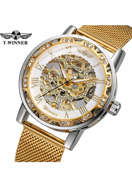 Altın T-Wınner Mekanik Örgü Bant Relojes Hombre Erkekler Kol Saatleri Su Geçirmez Spor Lüks Iş Erkek Kazanan Izle (Yurt Dışından) fiyatları