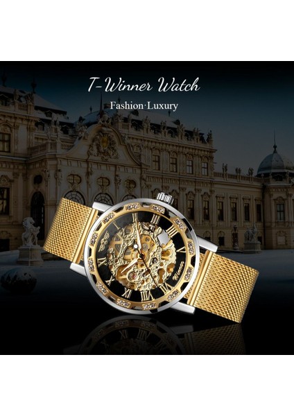 Altın T-Wınner Mekanik Örgü Bant Relojes Hombre Erkekler Kol Saatleri Su Geçirmez Spor Lüks Iş Erkek Kazanan Izle (Yurt Dışından) modelleri