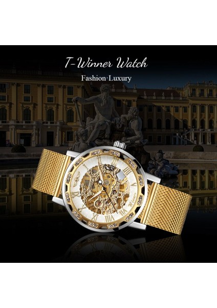 Altın T-Wınner Mekanik Örgü Bant Relojes Hombre Erkekler Kol Saatleri Su Geçirmez Spor Lüks Iş Erkek Kazanan Izle (Yurt Dışından) indirimleri