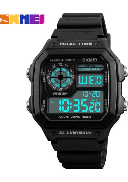Siyah Moda Erkek Spor Saat Kare Ikili Zaman LED Dijital Saatler Erkek Saatler Relojes Deportivos Herren Uhren Reloj Hombre Montre (Yurt Dışından)