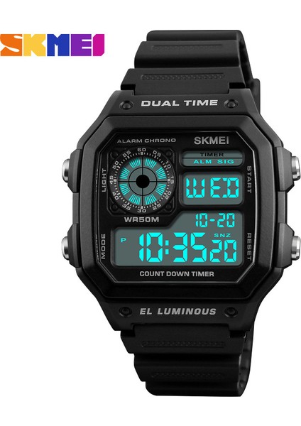 Siyah Moda Erkek Spor Saat Kare Ikili Zaman LED Dijital Saatler Erkek Saatler Relojes Deportivos Herren Uhren Reloj Hombre Montre (Yurt Dışından)