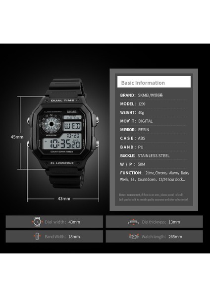 Siyah Moda Erkek Spor Saat Kare Ikili Zaman LED Dijital Saatler Erkek Saatler Relojes Deportivos Herren Uhren Reloj Hombre Montre (Yurt Dışından)