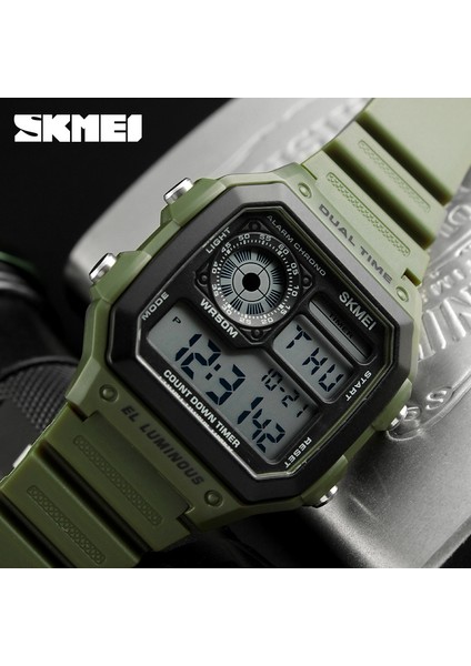 Siyah Moda Erkek Spor Saat Kare Ikili Zaman LED Dijital Saatler Erkek Saatler Relojes Deportivos Herren Uhren Reloj Hombre Montre (Yurt Dışından)