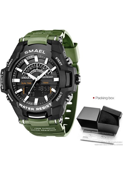 Green-Box Smael Askeri Spor Kuvars Saatler Erkekler Için Suya Dayanıklı Kronograf Izle LED Dijital Ekran Kol Saati Tarih Günü 8028 (Yurt Dışından)